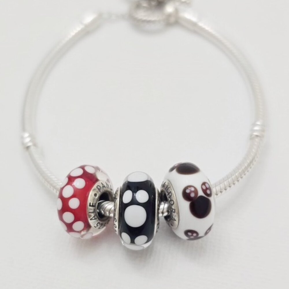Pandora Disney Minnie Mickey Murano Glass Beads Set of 3